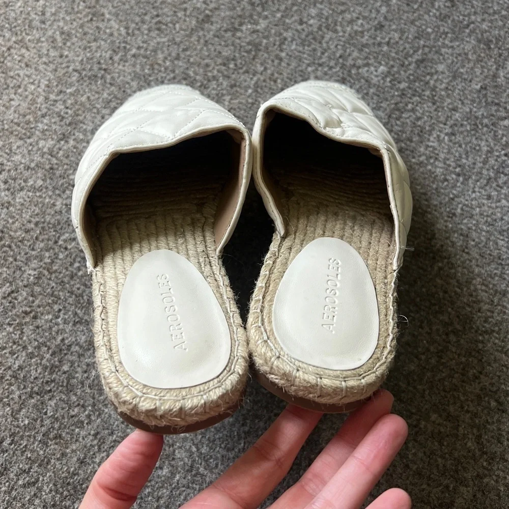 Aerosoles‎ Olson Cream Espadrille Slides Leather Flat Mules Shoes Women’s Size 8